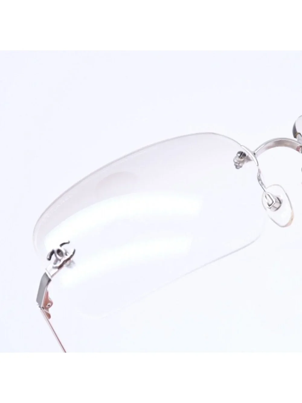 Chanel Rimless Sunglasses Eyewear CC Logo Silver Gray